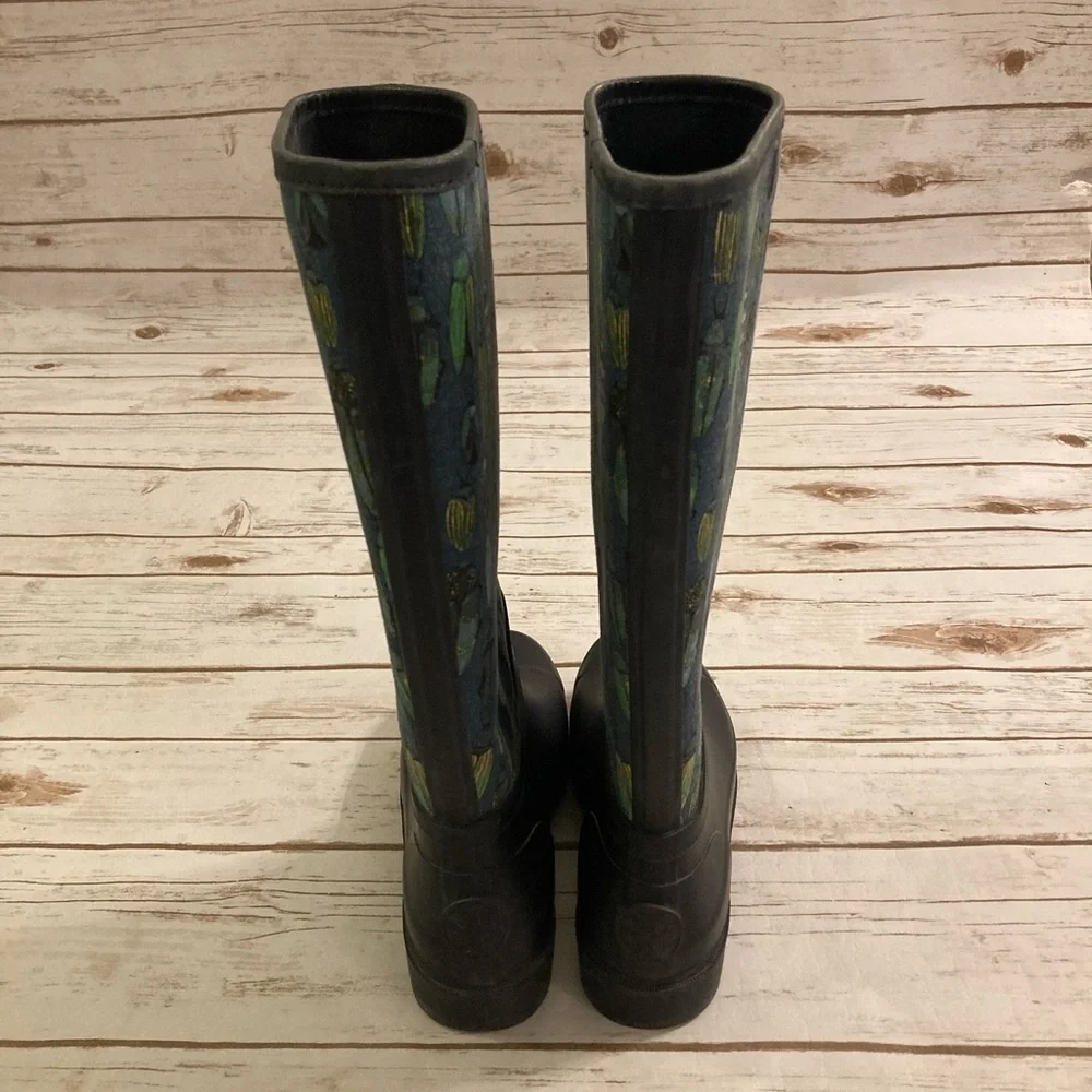 Tory Burch Lana Beetle Printed Tall Rain Boots Size 7